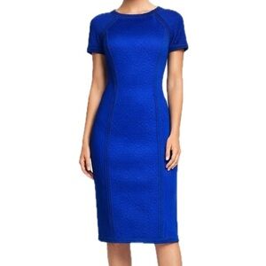 Tadashi Shoji Cobalt Blue Textured Sheath Dress | Designer Cocktail Midi